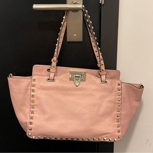 Valentino Garavani Blush Pink Leather Shoulder Bag with Gold Studs